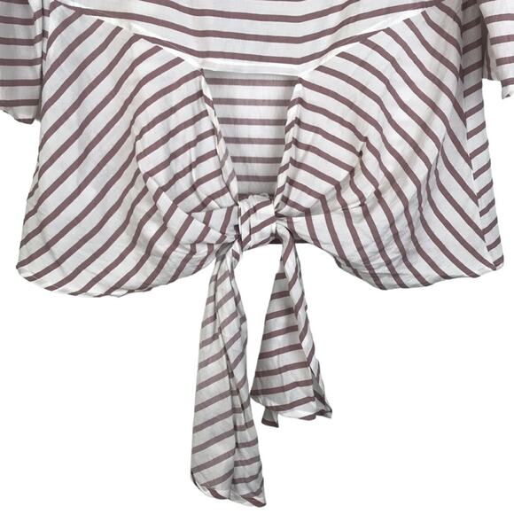 NWT Express Tie Back Top Short Bell Sleeve Pink White Stripe Lightweight Boxy XS - Picture 8 of 10